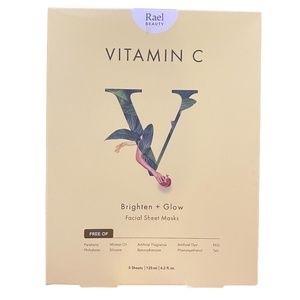 Rael Vitamin C Brighten + Glow Facial Sheet Masks – 5 Sheets New/Sealed